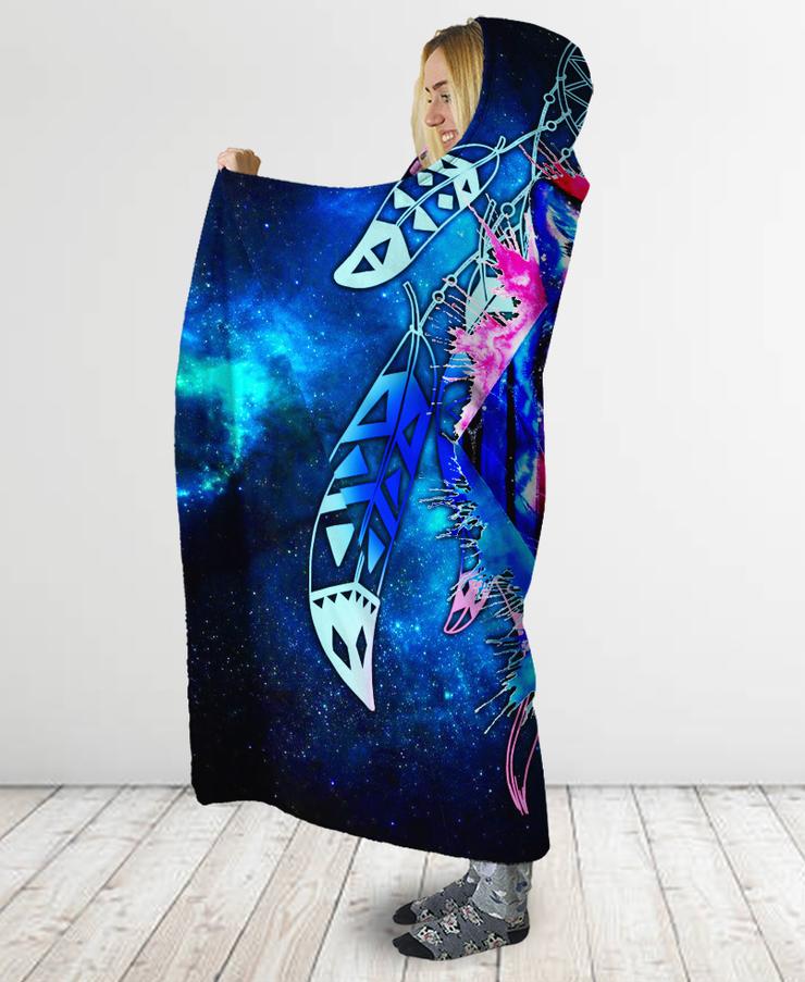 WelcomeNative Wolf Galaxy Hooded Blanket, All Over Print, Native American