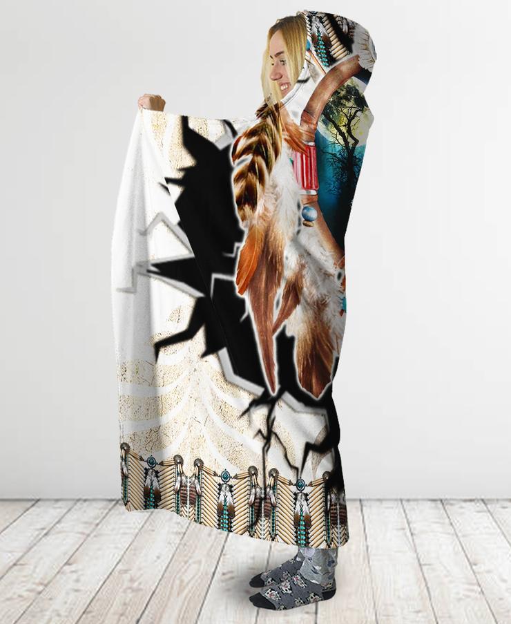 WelcomeNative Wolf Hooded Blanket, All Over Print, Native American