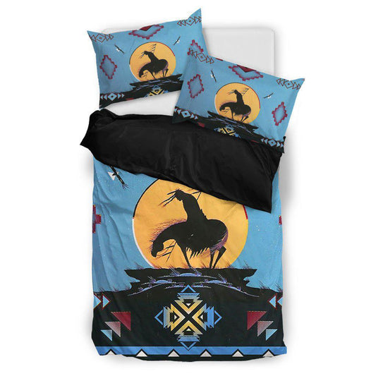 WelcomeNative Blue Native Ride Horse Bedding Set, 3D Bedding Set, All Over Print, Native American