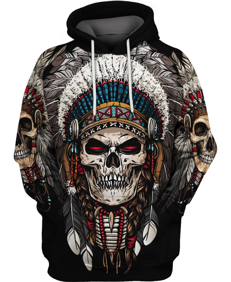 WelcomeNative Native American Skull  3D Hoodie, All Over Print Hoodie, Native American