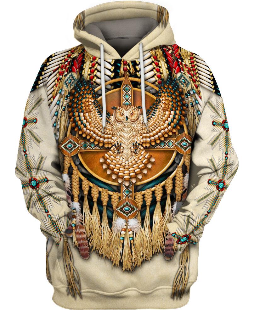 WelcomeNative Pale Owl Pattern 3D Hoodie, All Over Print Hoodie, Native American