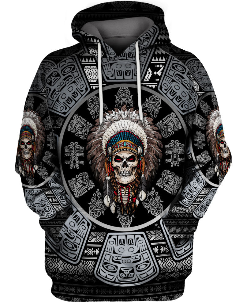 WelcomeNative Skull Chief Pattern Native American  Hoodie, All Over Print Hoodie, Native American