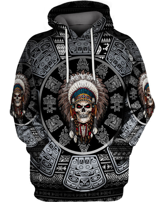 WelcomeNative Skull Chief Pattern Native American  Hoodie, All Over Print Hoodie, Native American
