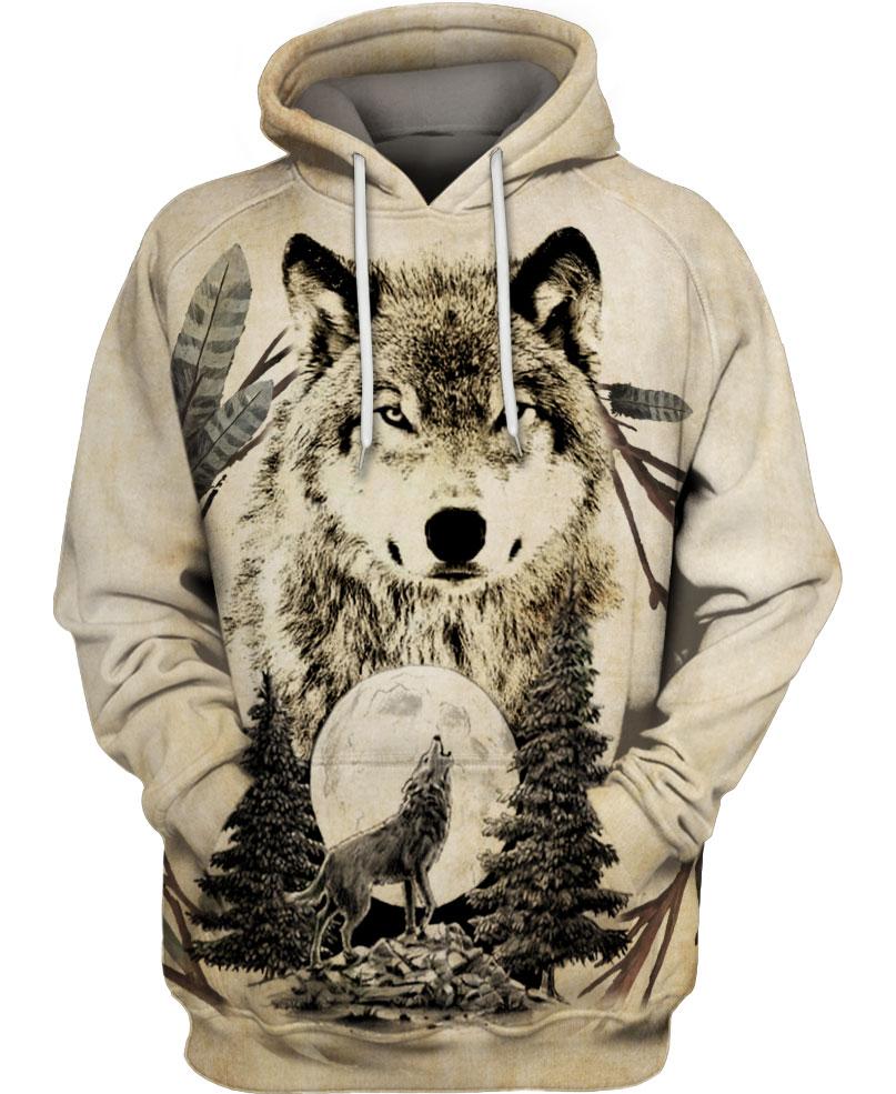 WelcomeNative Old Native Wolf 3D Hoodie, All Over Print Hoodie, Native American