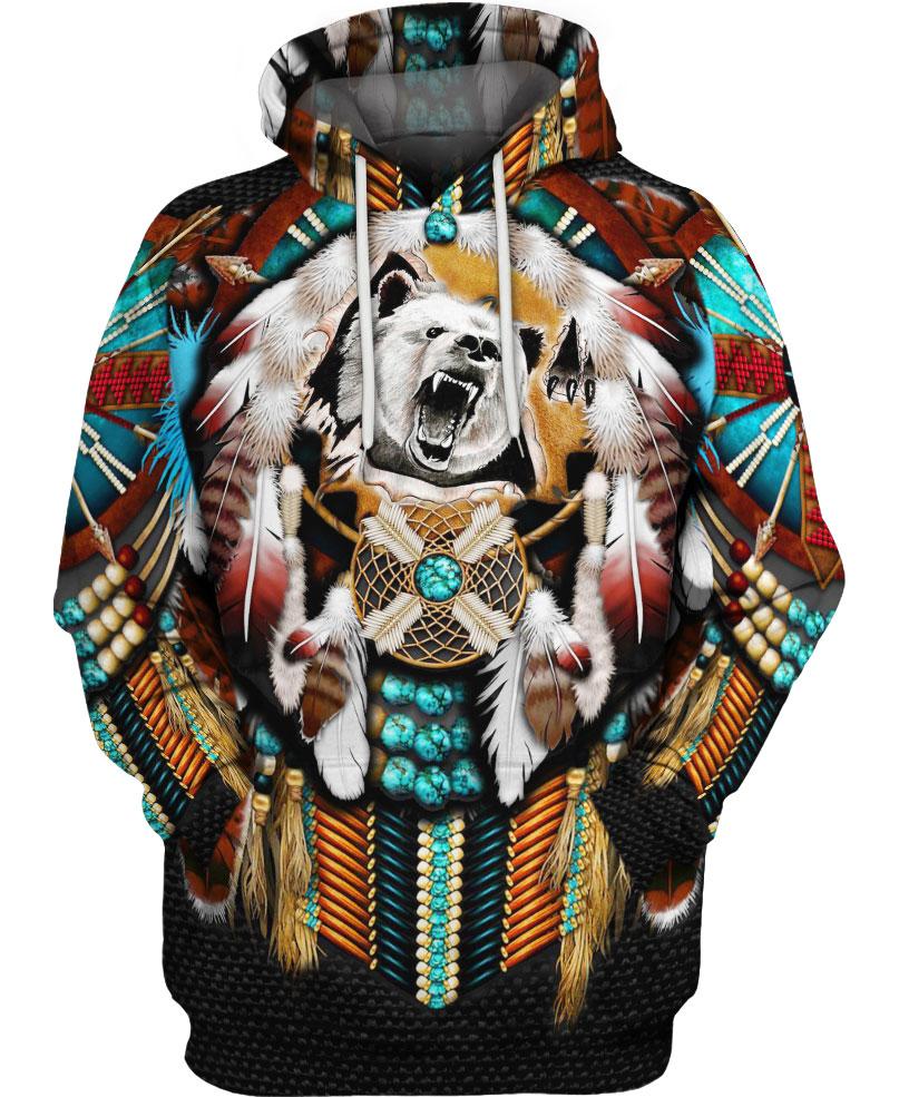 WelcomeNative Native Bear Motifs Hoodie Dress, 3D Hoodie Dress, All Over Print Hoodie Dress