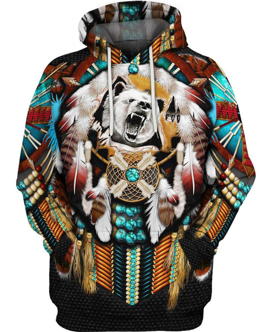 WelcomeNative Native Bear Motifs Hoodie Dress, 3D Hoodie Dress, All Over Print Hoodie Dress