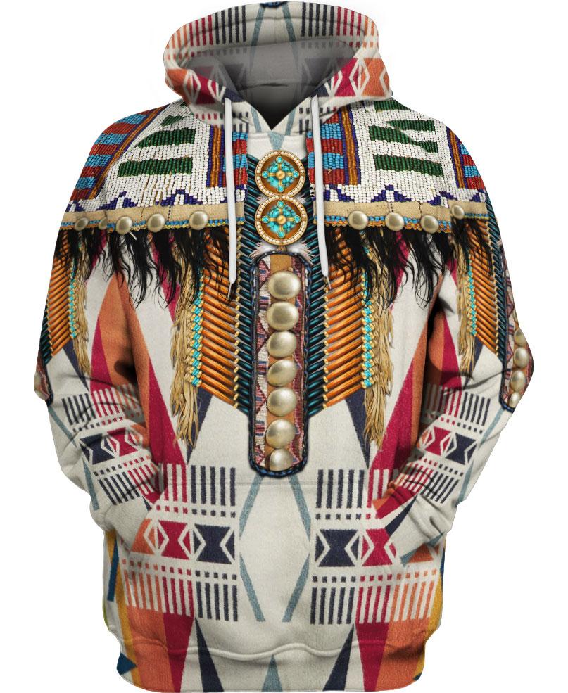 WelcomeNative Brown Multi Pattern 3D Hoodie, All Over Print Hoodie, Native American