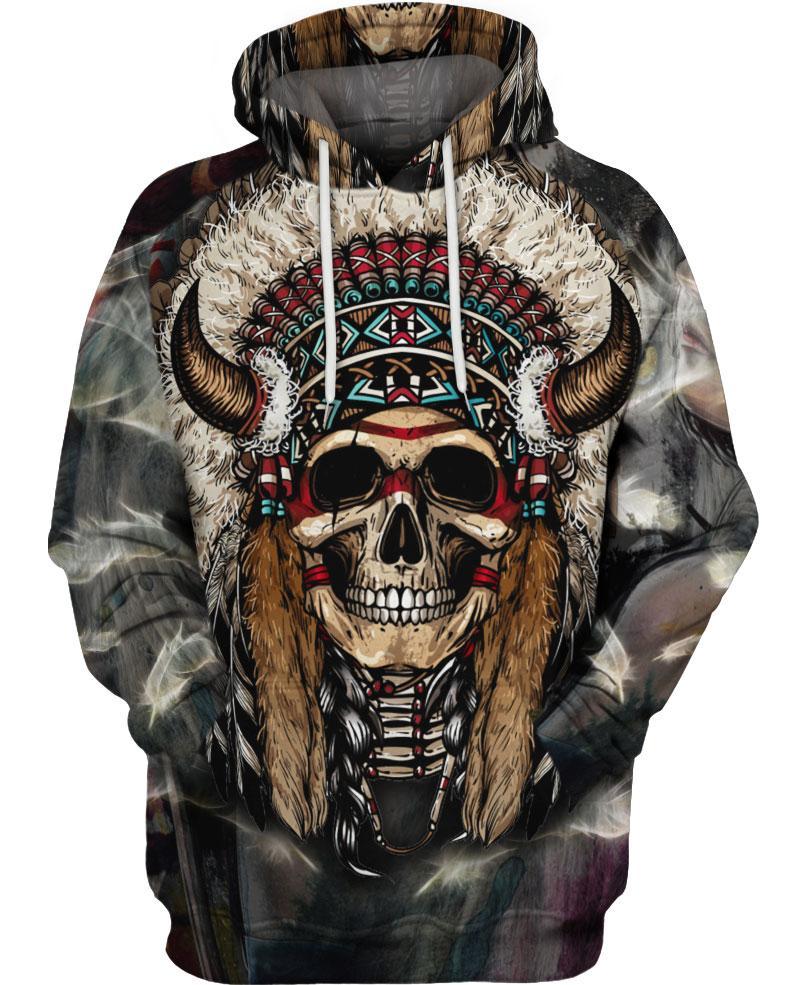WelcomeNative Unique Native Skull Hoodie, All Over Print Hoodie, Native American