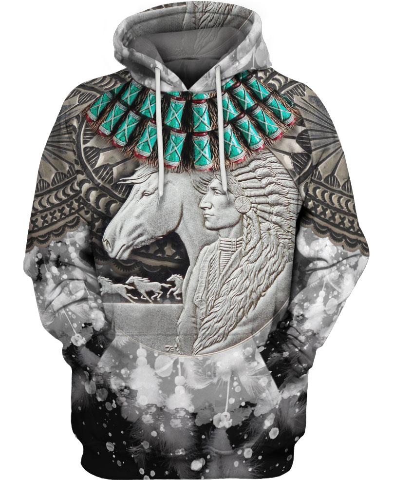 WelcomeNative Silver Native Statue 3D Hoodie, All Over Print Hoodie, Native American