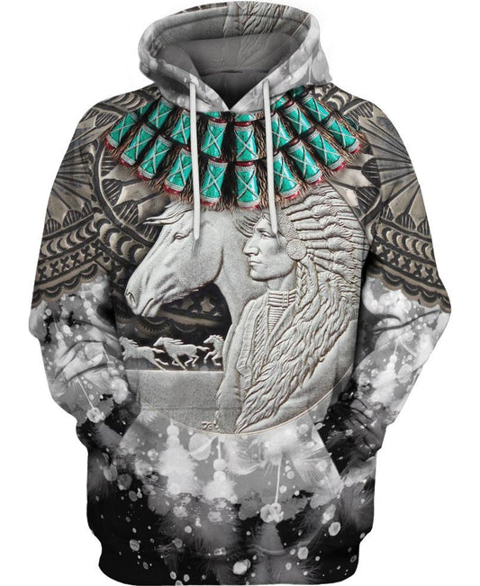 WelcomeNative Silver Native Statue 3D Hoodie, All Over Print Hoodie, Native American
