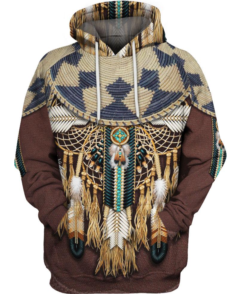 WelcomeNative Brown Native Bead Dreamcatcher 3D Hoodie, All Over Print Hoodie, Native American