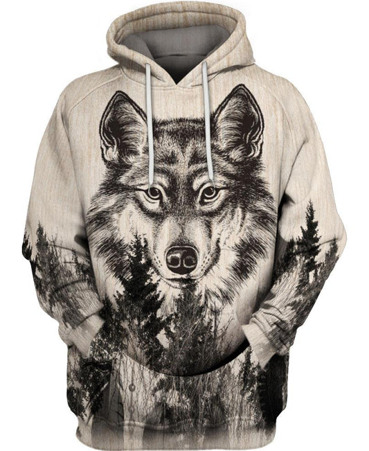 WelcomeNative Black White Wild Wolf Forest 3D Hoodie, All Over Print Hoodie, Native American