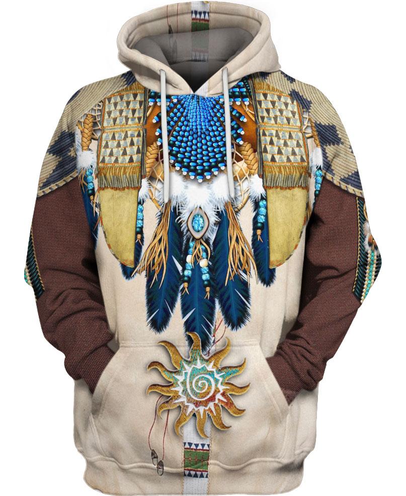 WelcomeNative Blue Feather Pattern 3D Hoodie, All Over Print Hoodie, Native American