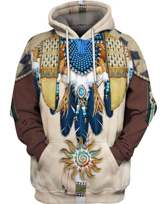 WelcomeNative Blue Feather Pattern 3D Hoodie, All Over Print Hoodie, Native American
