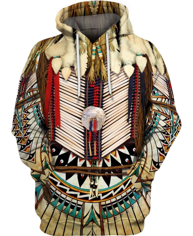 WelcomeNative White Bead Pattern 3D Hoodie, All Over Print Hoodie, Native American