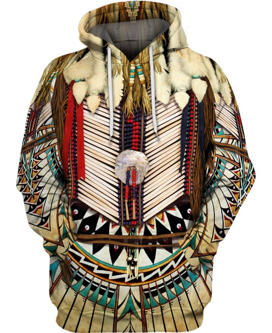WelcomeNative White Bead Pattern 3D Hoodie, All Over Print Hoodie, Native American