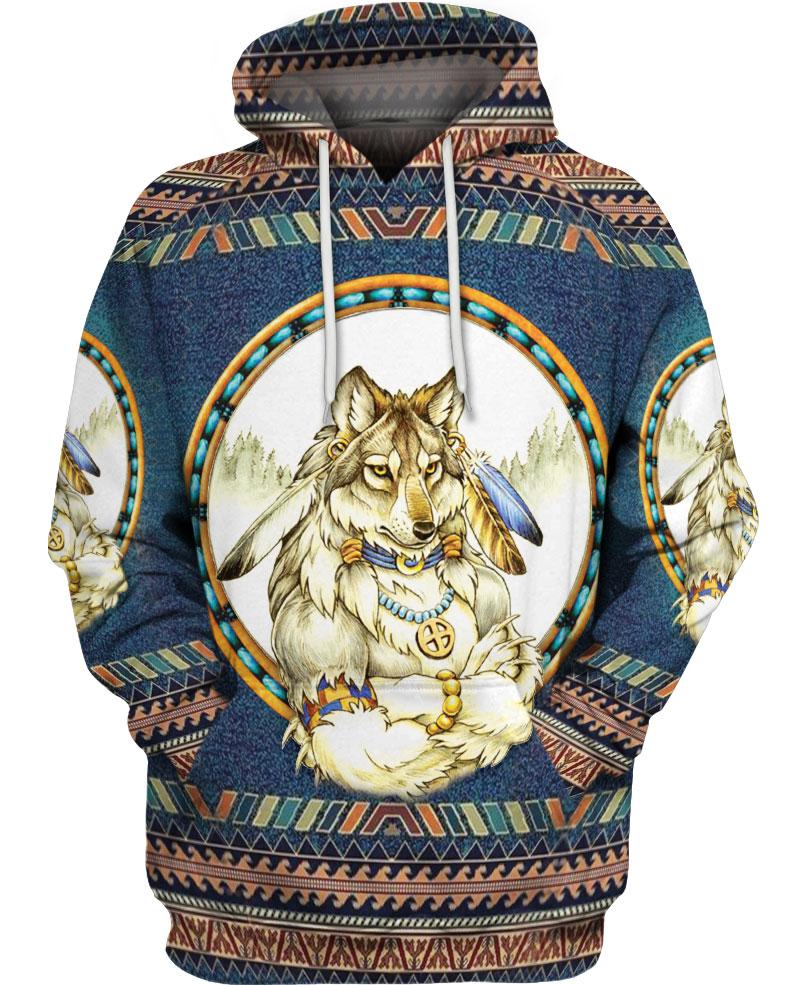 WelcomeNative Blue Wolf Man 3D Hoodie, All Over Print Hoodie, Native American