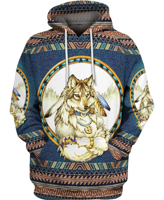 WelcomeNative Blue Wolf Man 3D Hoodie, All Over Print Hoodie, Native American