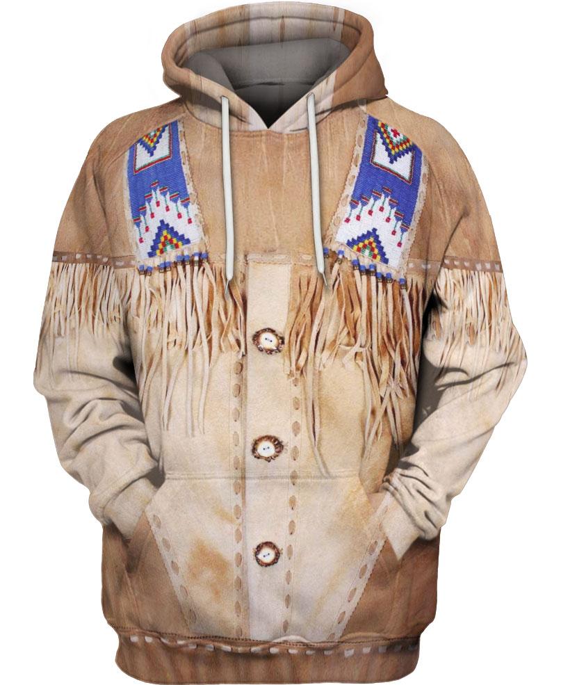 WelcomeNative Native Buckskin Beaded Hoodie, All Over Print Hoodie, Native American