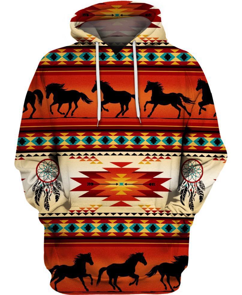 WelcomeNative Native Horse Pattern Hoodie, All Over Print Hoodie, Native American