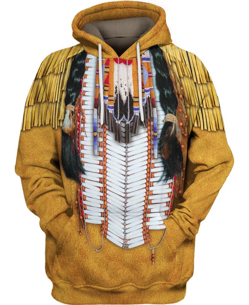 WelcomeNative Yellow Native Pattern Hoodie Dress, 3D Hoodie Dress, All Over Print Hoodie Dress