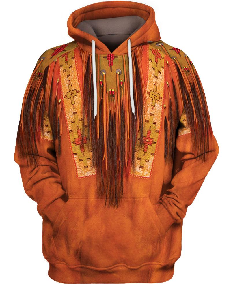 WelcomeNative Orange Printed Fringe 3D Hoodie, All Over Print Hoodie, Native American