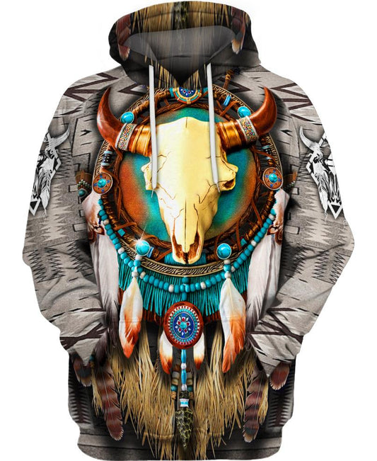 WelcomeNative Products Butterfly & Buffalo Skull Hoodie, All Over Print Hoodie, Native American