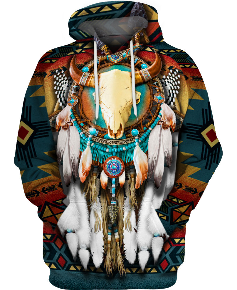 WelcomeNative Butterfly & Buffalo Skull 3D Hoodie, All Over Print Hoodie, Native American