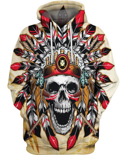 WelcomeNative Native Skull Headman 3D Hoodie, All Over Print Hoodie, Native American
