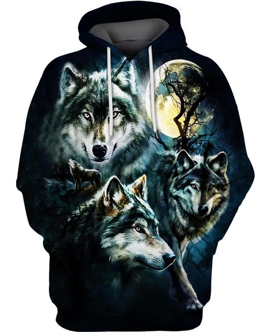 WelcomeNative Wolf Night Moon 3D Hoodie, All Over Print Hoodie, Native American