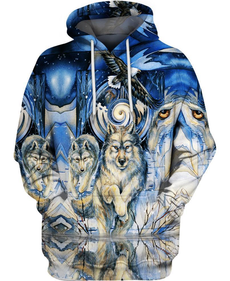WelcomeNative Wolf Eagle 3D Hoodie, All Over Print Hoodie, Native American