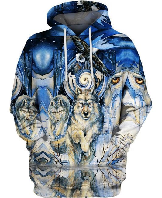 WelcomeNative Wolf Eagle 3D Hoodie, All Over Print Hoodie, Native American