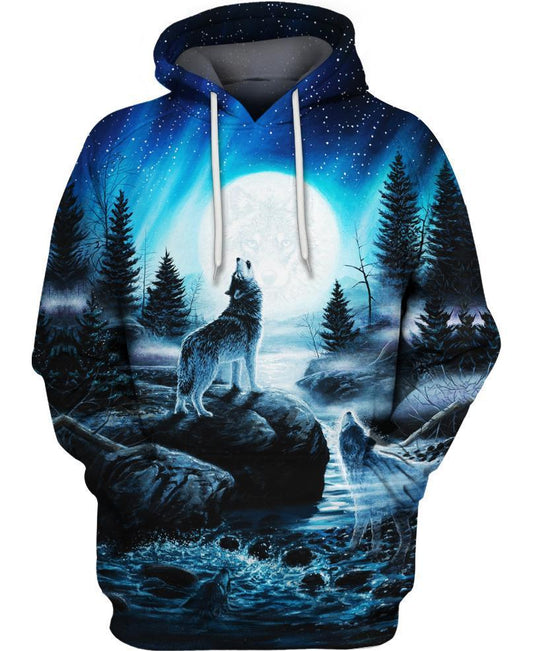 WelcomeNative Wolf Blue Moon 3D Hoodie, All Over Print Hoodie, Native American