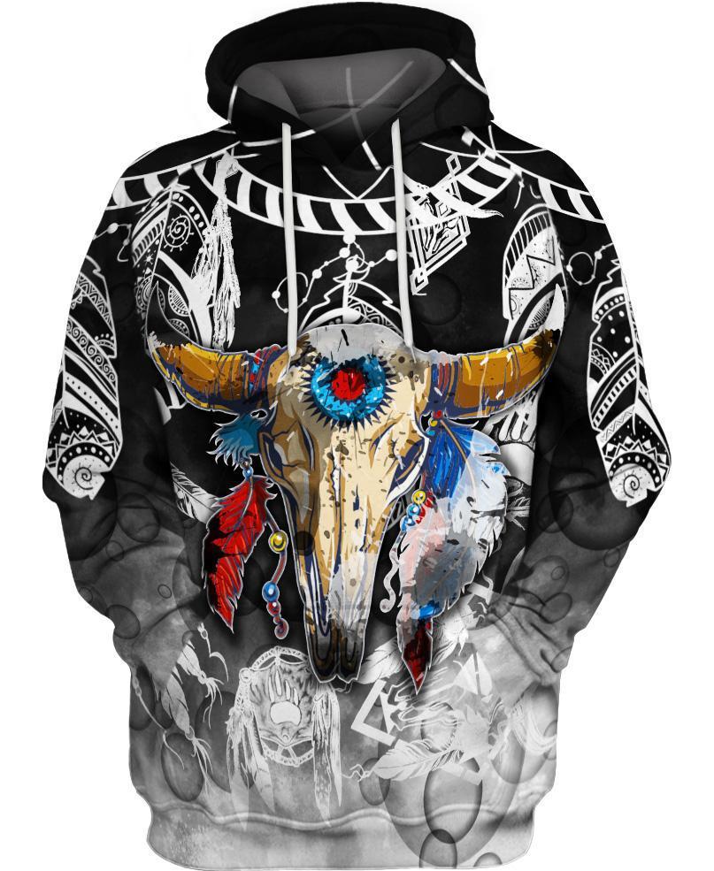 WelcomeNative Colorful Buffalo Skull 3D Hoodie, All Over Print Hoodie, Native American