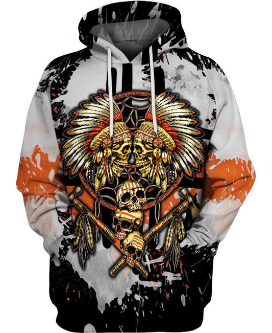 WelcomeNative Yellow Native Skull Hoodie, All Over Print Hoodie, Native American