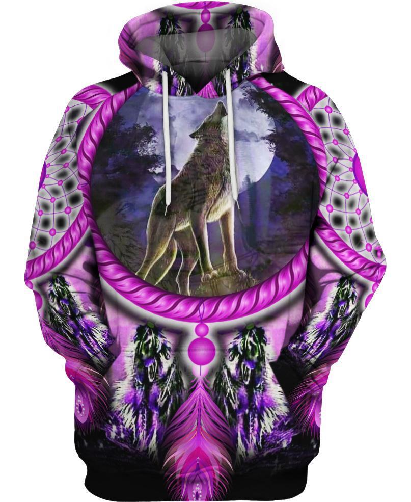 WelcomeNative Native Wolf Violet 3D Hoodie, All Over Print Hoodie, Native American