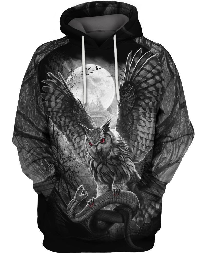 WelcomeNative Owl Monochrome 3D Hoodie, All Over Print Hoodie, Native American