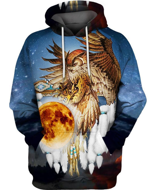 WelcomeNative Owl Catch The Moon 3D Hoodie, All Over Print Hoodie, Native American