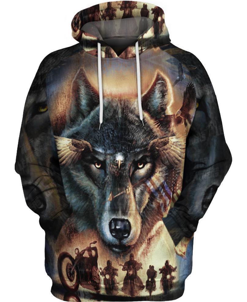 WelcomeNative Wolf Motorbike 3D Hoodie, All Over Print Hoodie, Native American