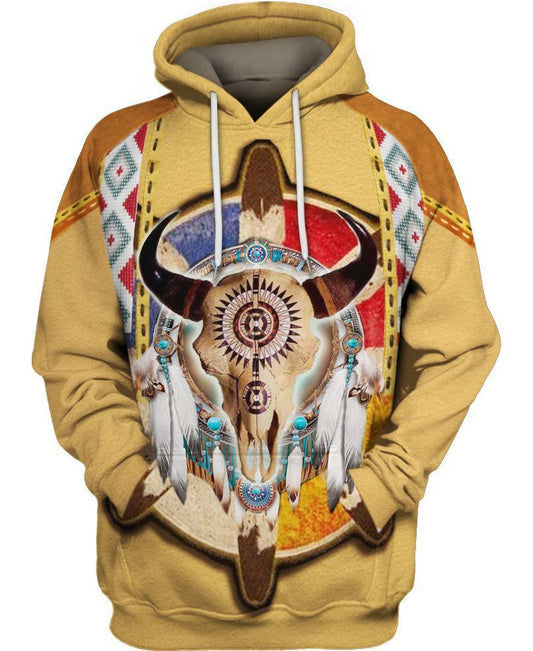 WelcomeNative Native Buffalo Yellow 3D Hoodie, All Over Print Hoodie, Native American