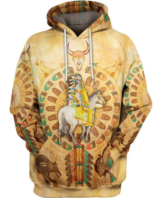 WelcomeNative Yellow Native Horse 3D Hoodie, All Over Print Hoodie, Native American