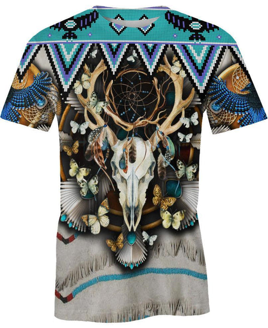 WelcomeNative Butterfly & Buffalo Skull, 3D T Shirt, All Over Print T Shirt, Native American