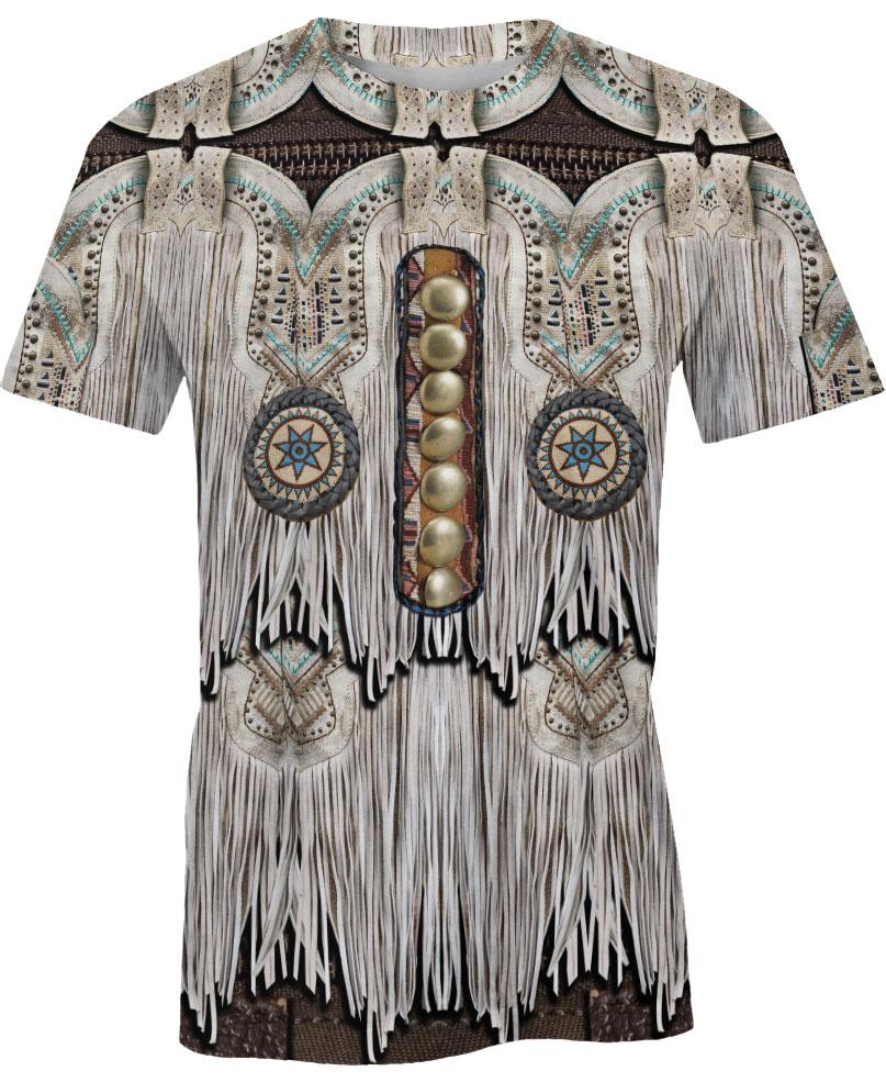WelcomeNative White Brown Printed Fringe Pattern 3D Hoodie, All Over Print Hoodie, Native American
