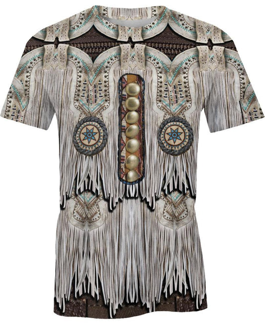 WelcomeNative White Brown Printed Fringe Pattern 3D Hoodie, All Over Print Hoodie, Native American