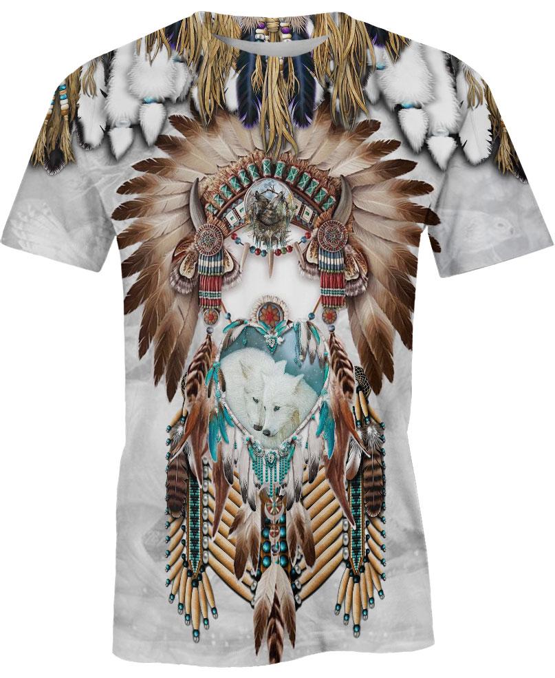 WelcomeNative White Wolf Pattern 3D Hoodie, All Over Print Hoodie, Native American