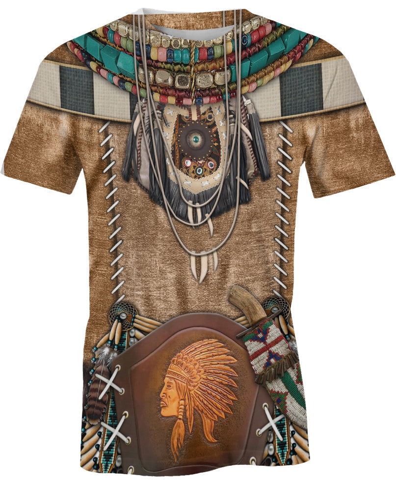 WelcomeNative Brown Pattern Warrior Style Native American 3D Hoodie, All Over Print Hoodie