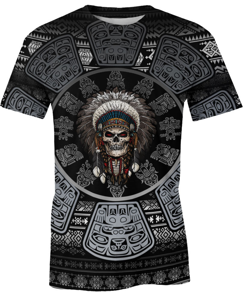 WelcomeNative Skull Chief Pattern Native American  Hoodie, All Over Print Hoodie, Native American