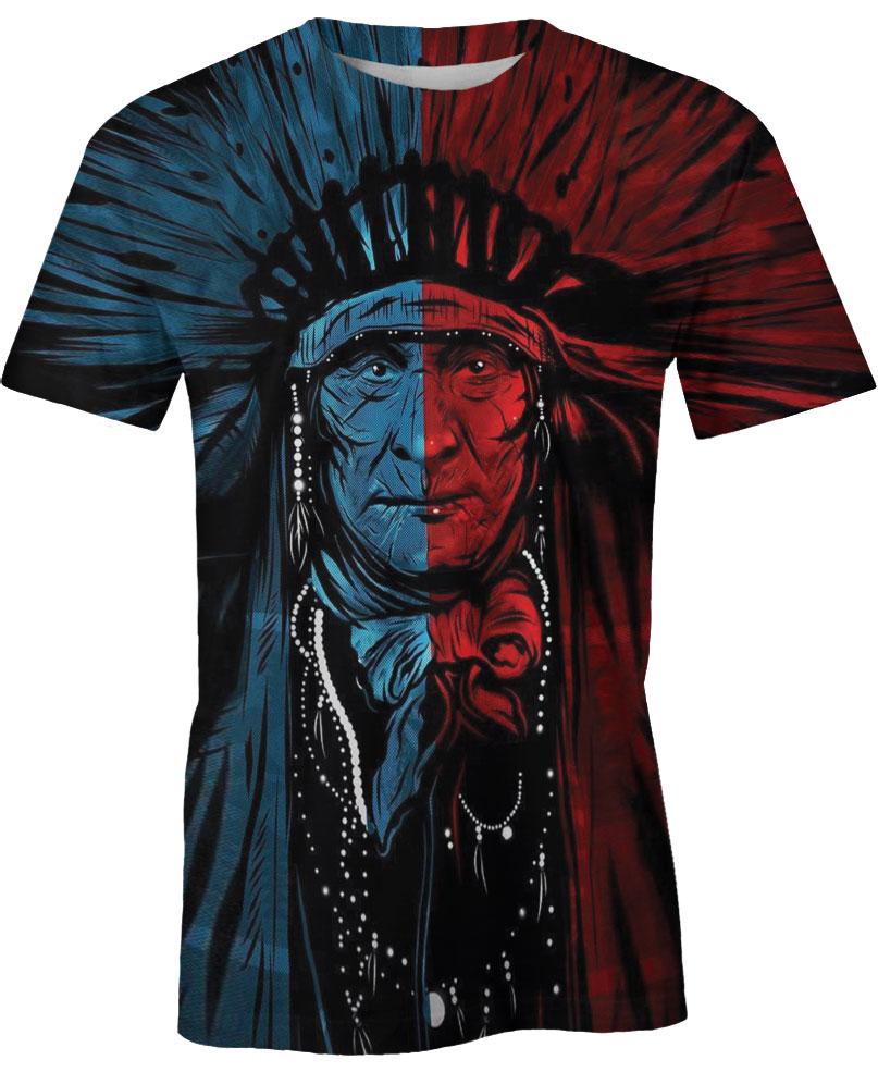 WelcomeNative Blue Red Native Chief 3D Hoodie, All Over Print Hoodie, Native American