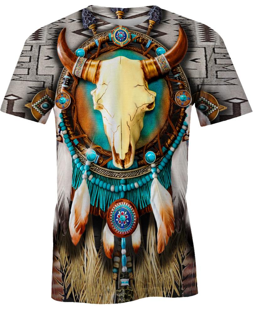 WelcomeNative Products Butterfly & Buffalo Skull, 3D T Shirt, All Over Print T Shirt, Native American