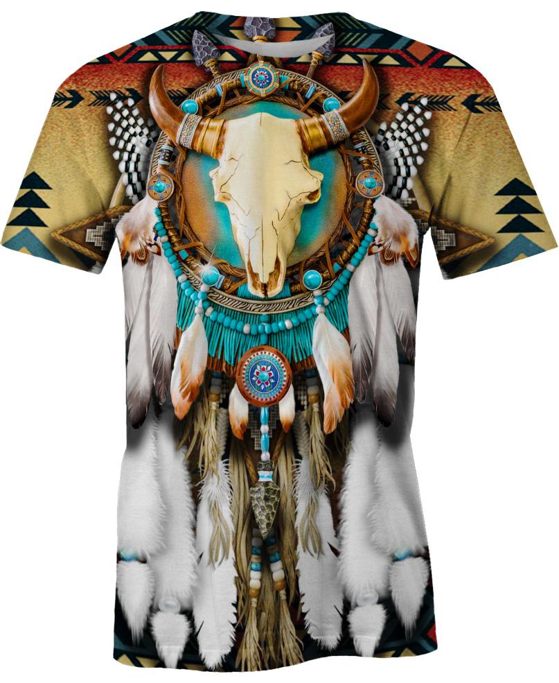 WelcomeNative Butterfly & Buffalo Skull, 3D T Shirt, All Over Print T Shirt, Native American